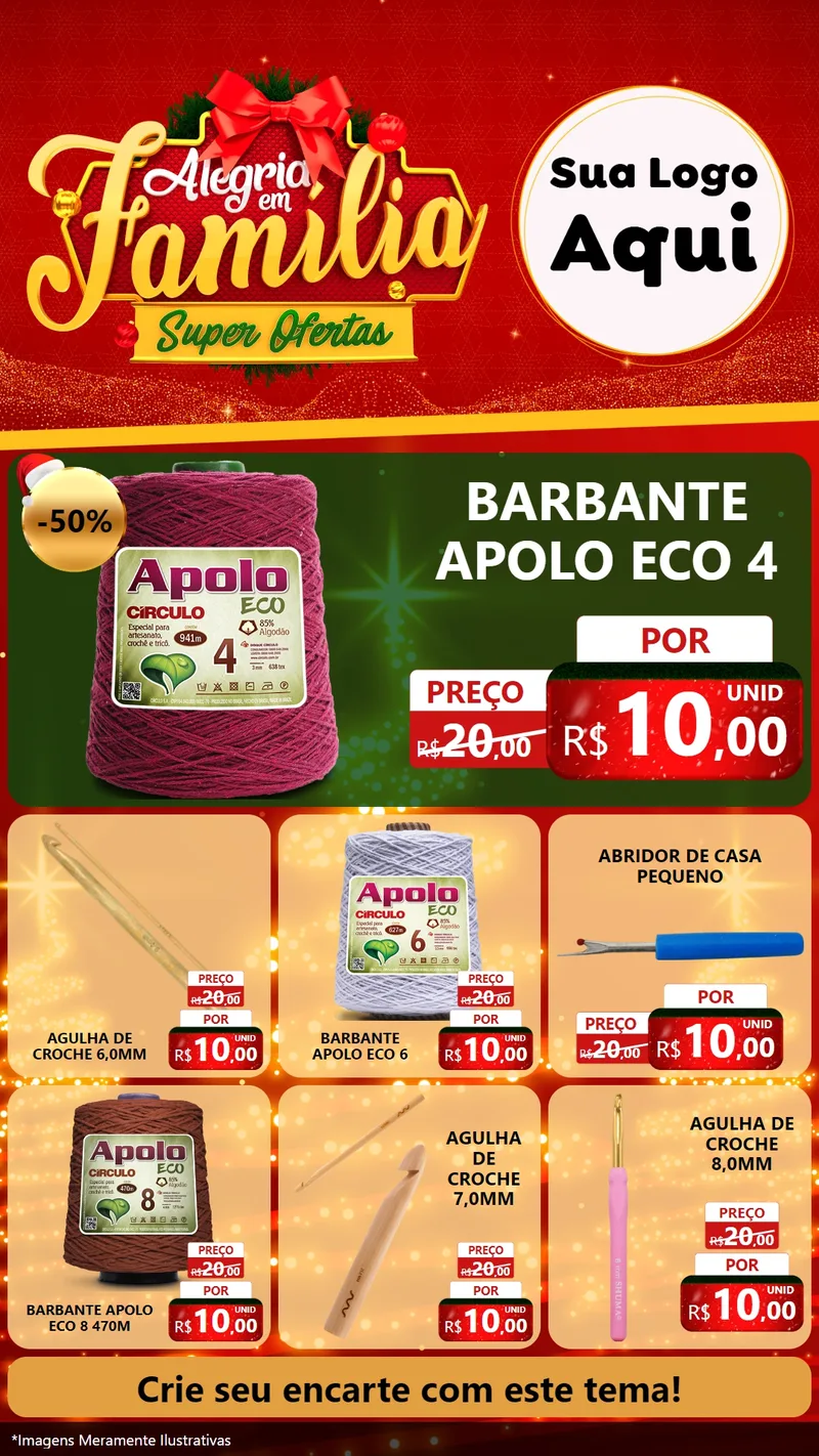 Modelo de Rede Social para Stories com o tema Alegria em Família Super Ofertas - Natal para Armarinho e Aviamentos