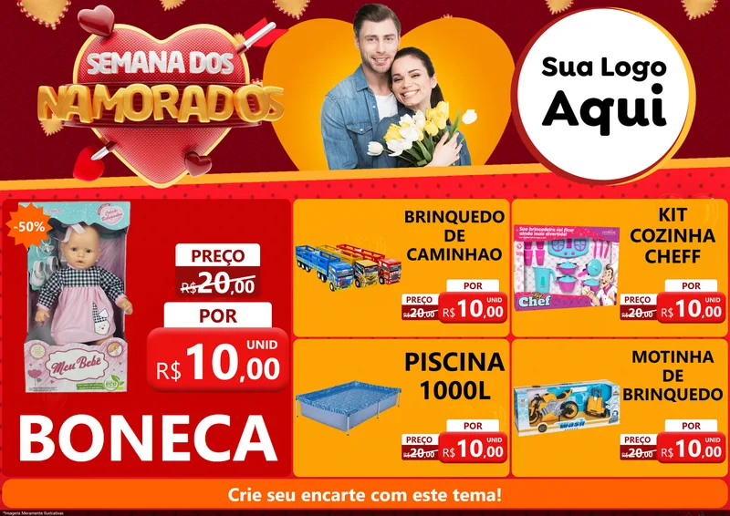 Modelo de Encarte para Encarte A4 Horizontal com o tema Semana dos Namorados para Brinquedos