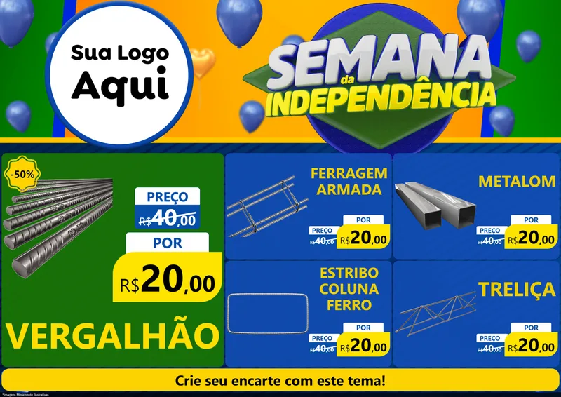 Modelo de Encarte para Encarte A4 Horizontal com o tema Semana da Independência para Ferragens