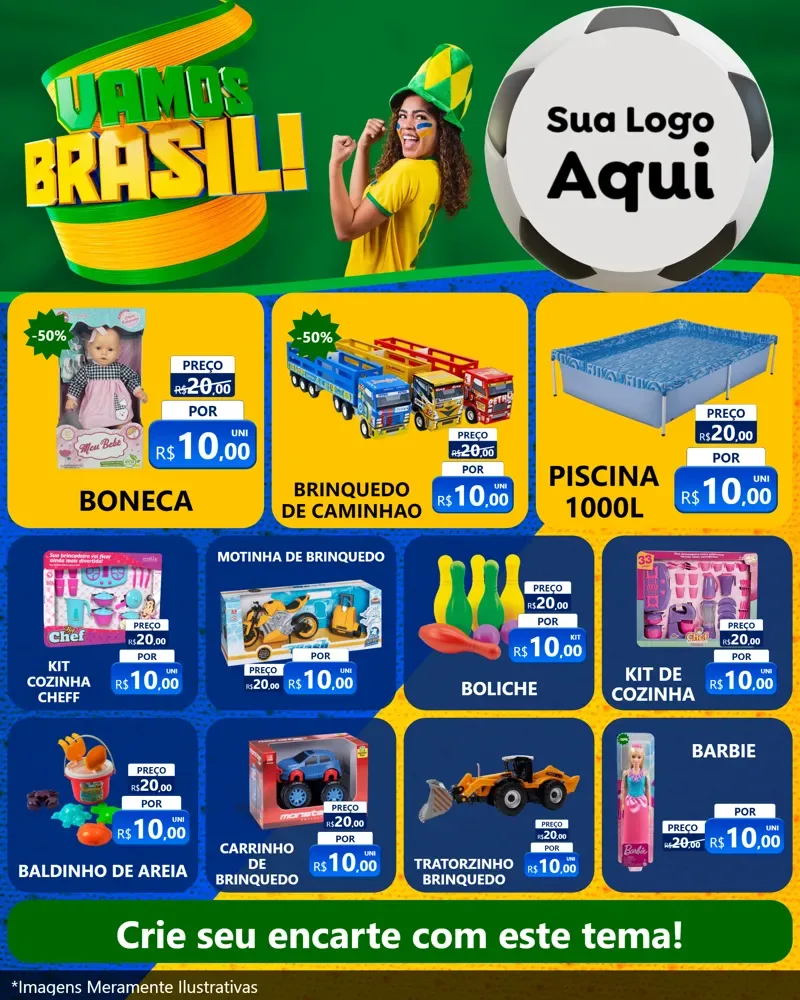 Modelo de Rede Social para Feed Instagram com o tema Vamos Brasil - Copa para Brinquedos