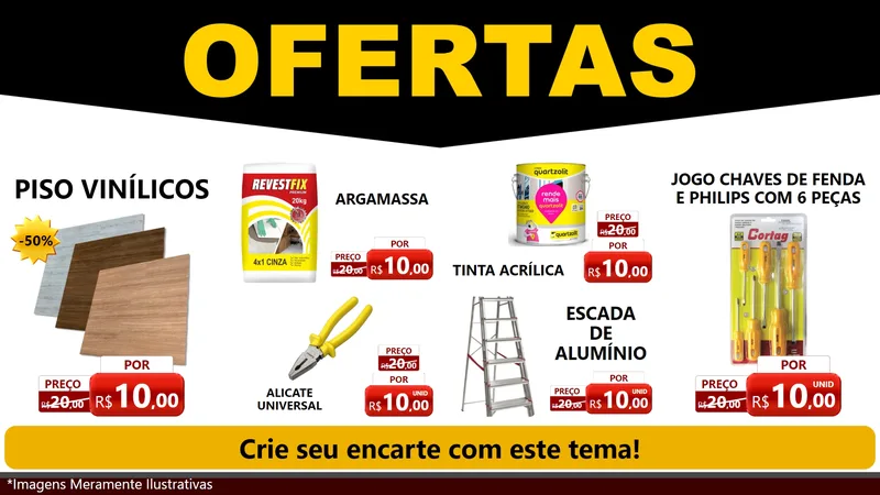 Modelo de TV para TV Horizontal com o tema Ofertas Preto e Vermelho Cartaz para Material para Construção