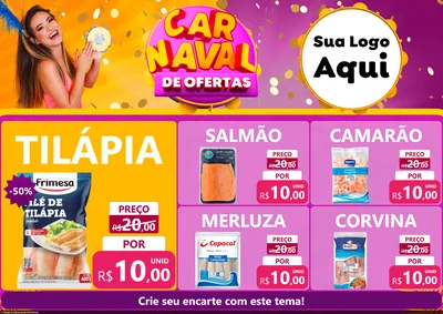 Modelo de Encarte para Encarte A4 Horizontal com o tema Carnaval de Ofertas para Peixaria