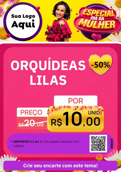 Modelo de Cartaz para Cartaz A4 Vertical com o tema Especial Dia da Mulher para Floricultura e jardim