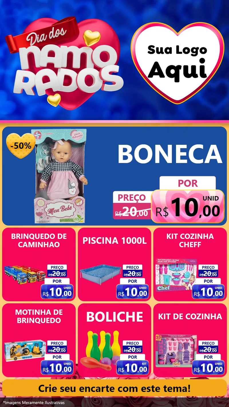 Modelo de Rede Social para Stories com o tema Dia dos namorados para Brinquedos
