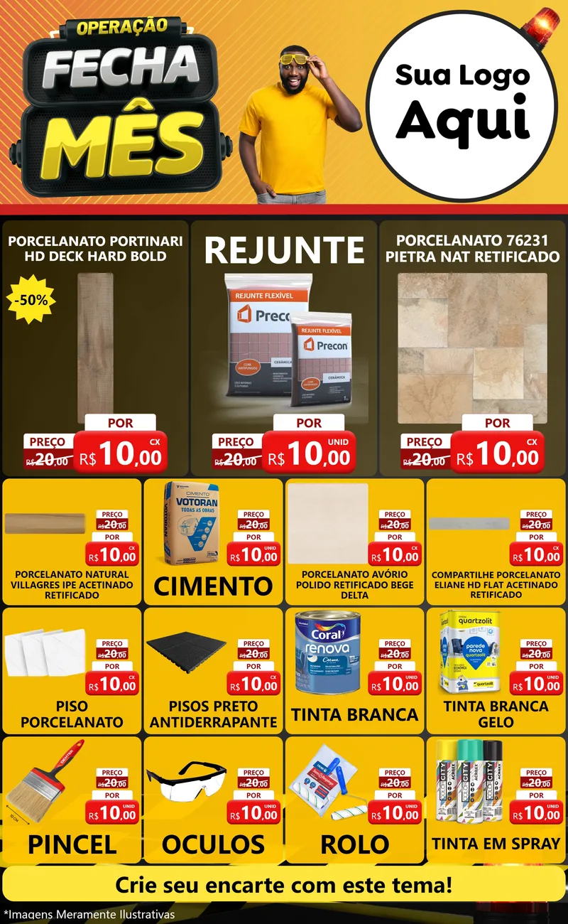 Modelo de Encarte para Encarte Grande com o tema Operação Fecha Mês para Pisos e revestimentos