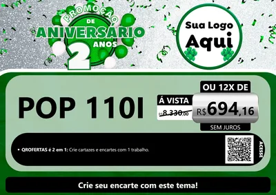 Modelo de Cartaz para Cartaz A4 Horizontal com o tema Promoção de Aniversário - 2 Anos para Concessionaria de Motos