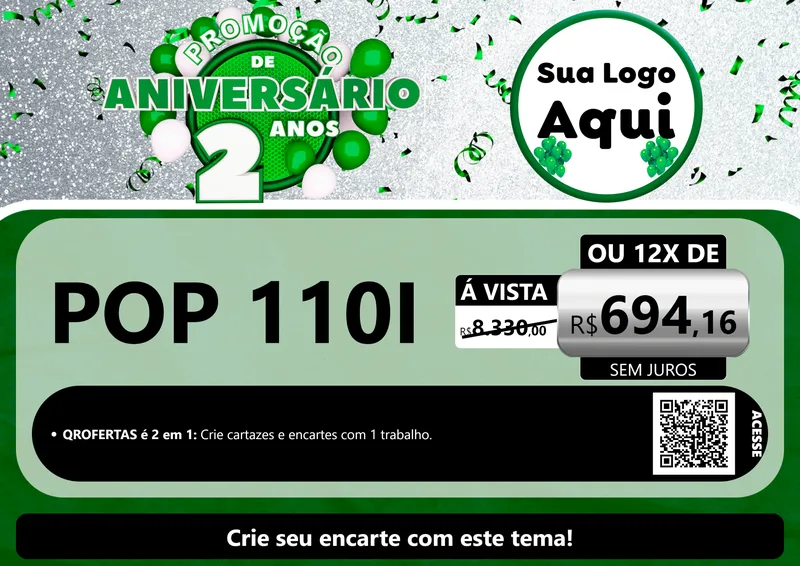 Modelo de Cartaz para Cartaz A4 Horizontal com o tema Promoção de Aniversário - 2 Anos para Concessionaria de Motos