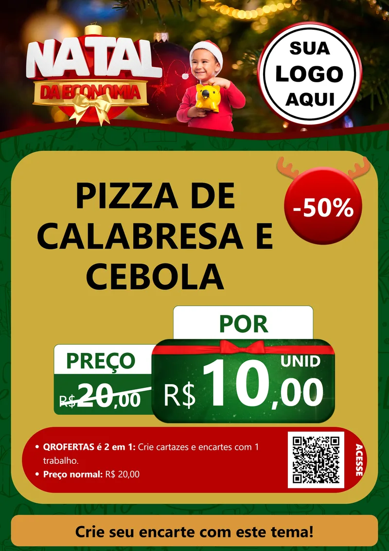 Modelo de Cartaz para Cartaz A4 Vertical com o tema Natal da Economia para Pizzaria