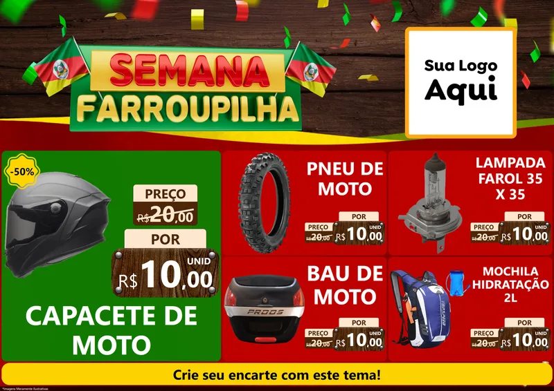 Modelo de Encarte para Encarte A4 Horizontal com o tema Semana Farroupilha para Moto peças