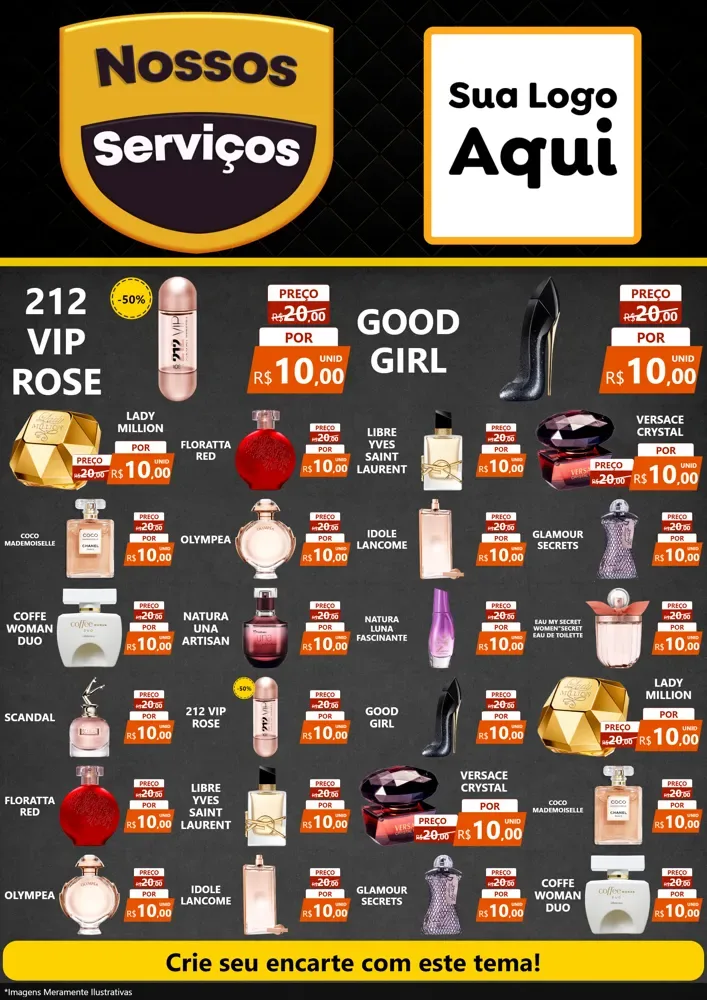 Modelo de Encarte para Encarte A4 Vertical com o tema Nossos Serviços para Perfumes