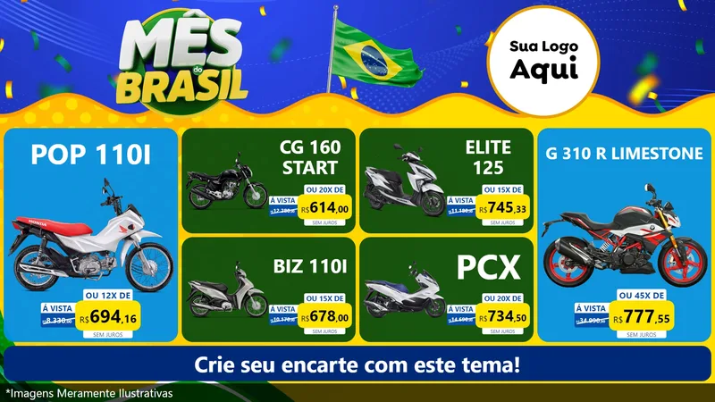 Modelo de TV para TV Horizontal com o tema Mês do Brasil para Concessionaria de Motos
