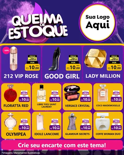 Modelo de Rede Social para Feed Instagram com o tema Queima de Estoque para Perfumes