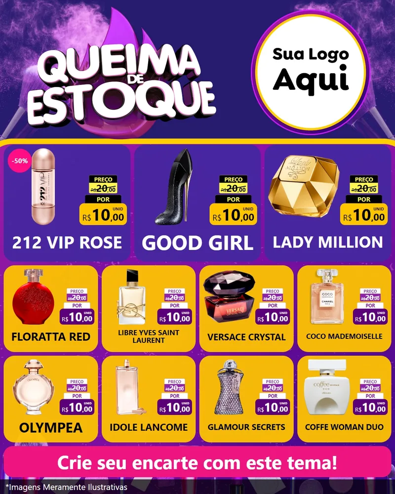 Modelo de Rede Social para Feed Instagram com o tema Queima de Estoque para Perfumes