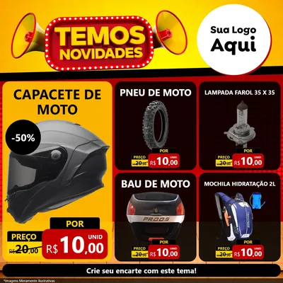 Modelo de Rede Social para Feed Facebook com o tema Temos Novidades para Moto peças