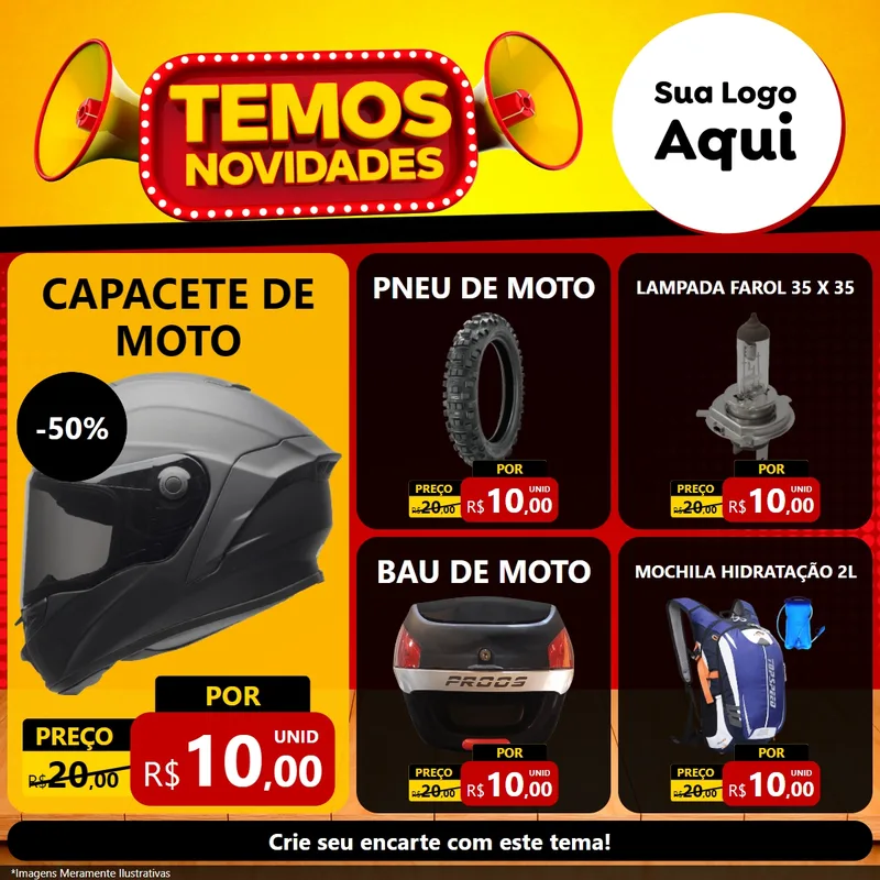 Modelo de Rede Social para Feed Facebook com o tema Temos Novidades para Moto peças
