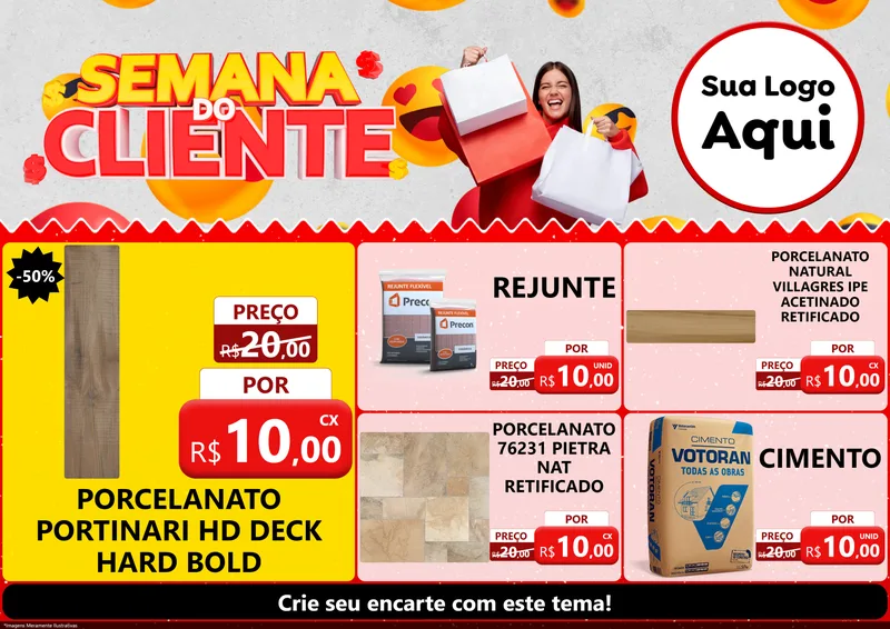 Modelo de Encarte para Encarte A4 Horizontal com o tema Semana do Cliente para Pisos e revestimentos