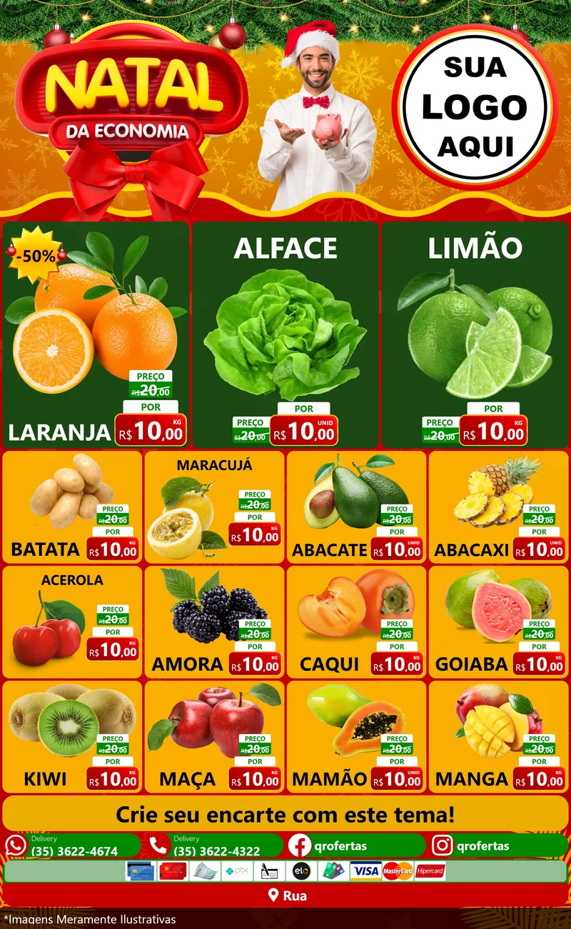 Modelo de Encarte para Encarte Grande com o tema Natal da Economia para Hortifrúti