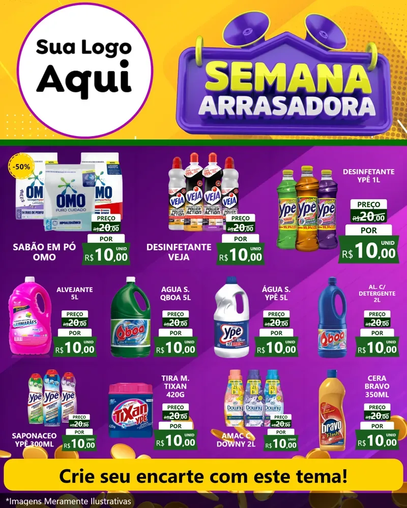 Modelo de Rede Social para Feed Instagram com o tema Semana Arrasadora para Produtos de Limpeza