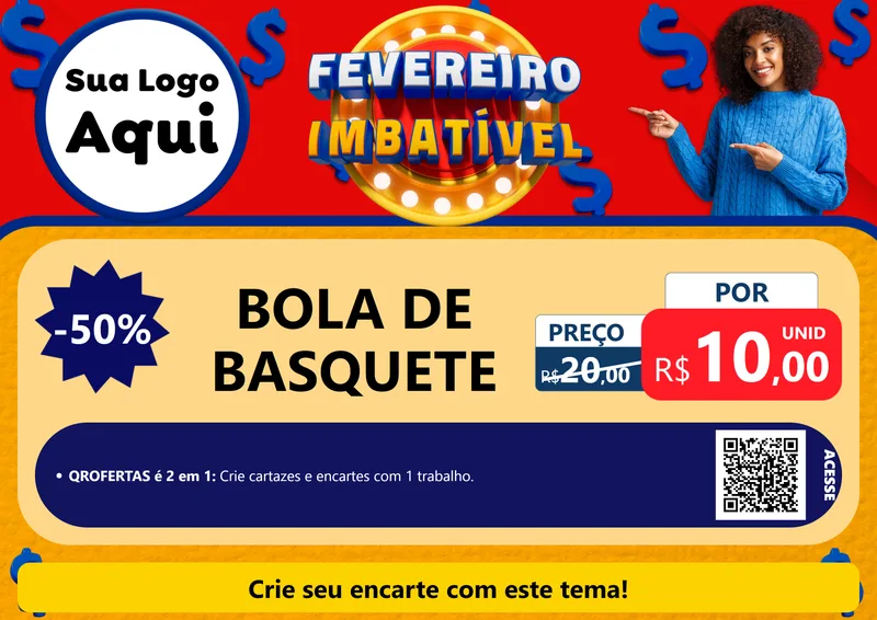 Modelo de Cartaz para Cartaz A4 Horizontal com o tema Fevereiro Imbatível para Artigos Esportivos