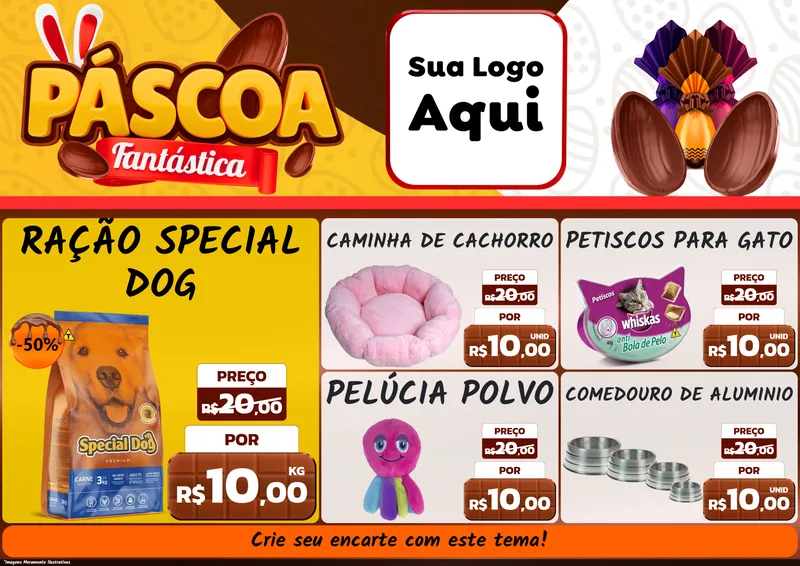 Modelo de Encarte para Encarte A4 Horizontal com o tema Páscoa Fantástica para Pet Shop