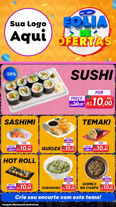 Modelo de Rede Social para Stories com o tema Folia de Ofertas para Comida japonesa