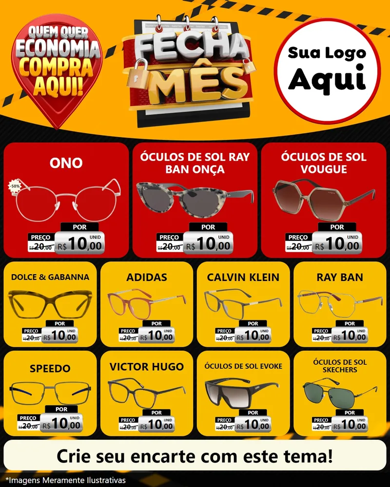 Modelo de Rede Social para Feed Instagram com o tema Fecha Mês para Óticas