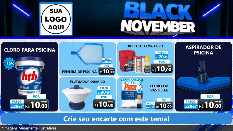 Modelo de TV para TV Horizontal com o tema Black November para Produtos para Piscina