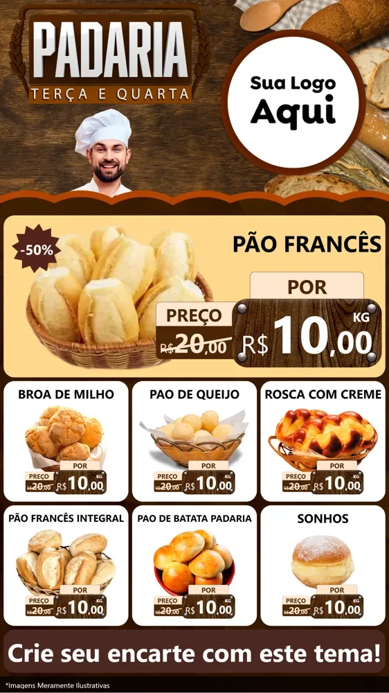 Modelo de Rede Social para Stories com o tema Terça e Quarta Da Padaria para Padaria