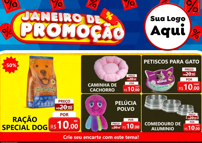 Modelo de Encarte para Encarte A4 Horizontal com o tema Janeiro de Promoção para Pet Shop