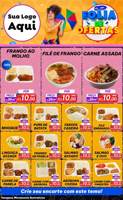 Modelo de Encarte para Encarte Grande com o tema Folia de Ofertas para Restaurante