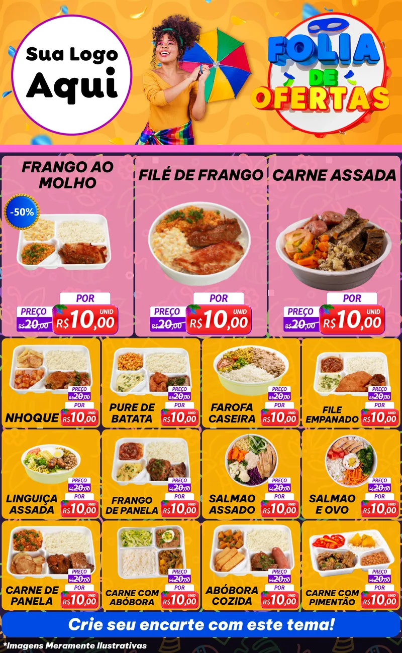 Modelo de Encarte para Encarte Grande com o tema Folia de Ofertas para Restaurante