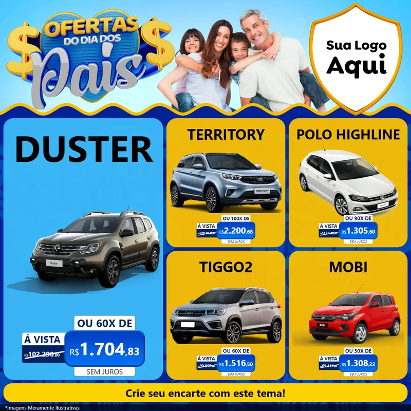Modelo de Rede Social para Feed Facebook com o tema Ofertas do Dia dos Pais para Concessionaria de Carros
