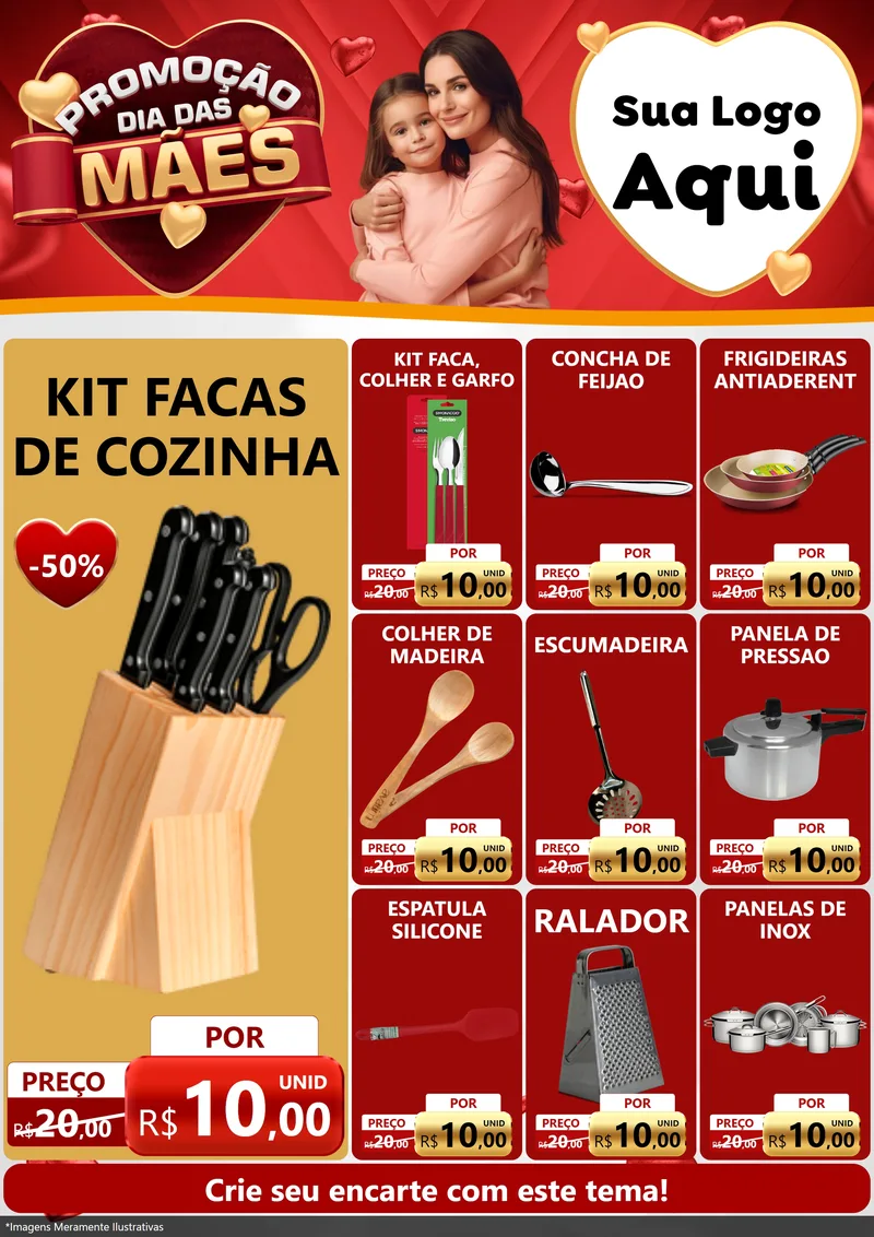 Modelo de Encarte para Encarte A4 Vertical com o tema Promoção Dia das Mães para Utilidades Domésticas