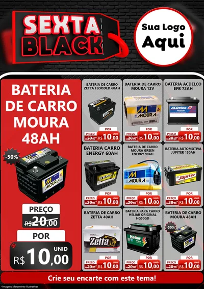Modelo de Encarte para Encarte A4 Vertical com o tema Sexta Black para Baterias Elétricas