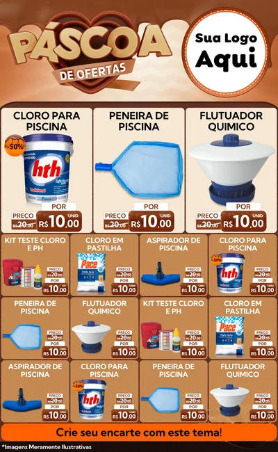 Modelo de Encarte para Encarte Grande com o tema Páscoa de Ofertas para Produtos para Piscina