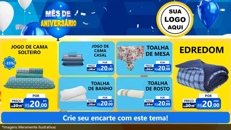 Modelo de TV para TV Horizontal com o tema Mês de Aniversário para Cama, Mesa e Banho