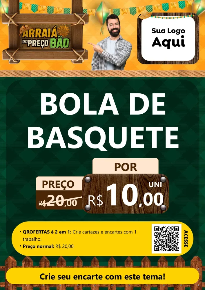 Modelo de Cartaz para Cartaz A4 Vertical com o tema Arraiá do preço bão para Artigos Esportivos