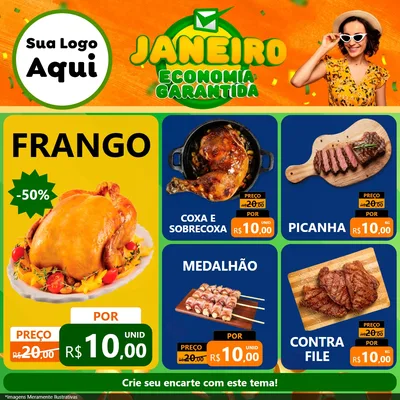 Modelo de Rede Social para Feed Facebook com o tema Janeiro - Economia Garantida para Assados