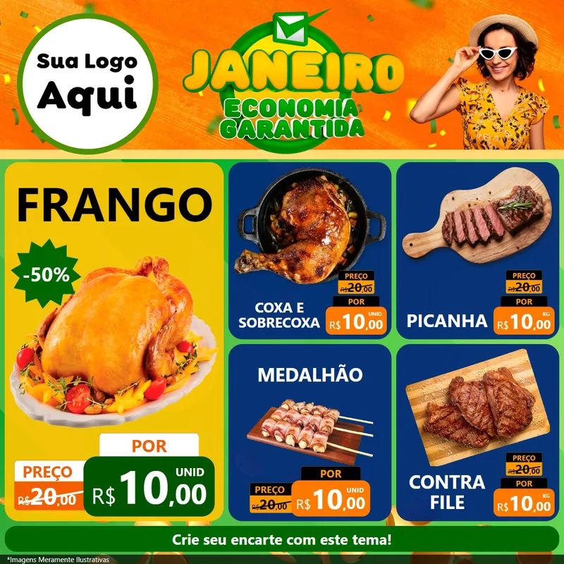 Modelo de Rede Social para Feed Facebook com o tema Janeiro - Economia Garantida para Assados