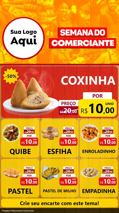 Modelo de Rede Social para Stories com o tema Semana do Comerciante para Salgadaria