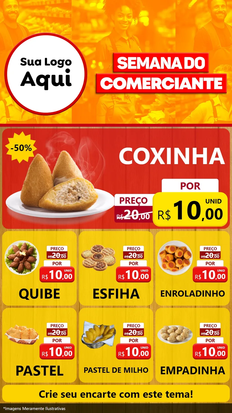 Modelo de Rede Social para Stories com o tema Semana do Comerciante para Salgadaria