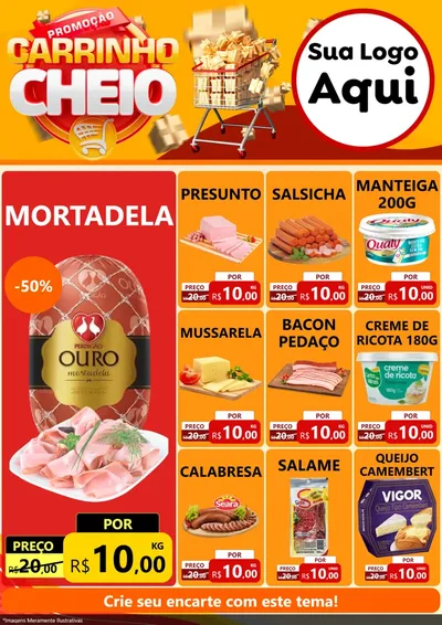Modelo de Encarte para Encarte A4 Vertical com o tema Promoção carrinho cheio para Frios e Laticínios