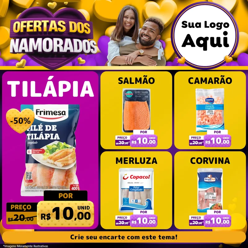 Modelo de Rede Social para Feed Facebook com o tema Oferta Dos Namorados para Peixaria
