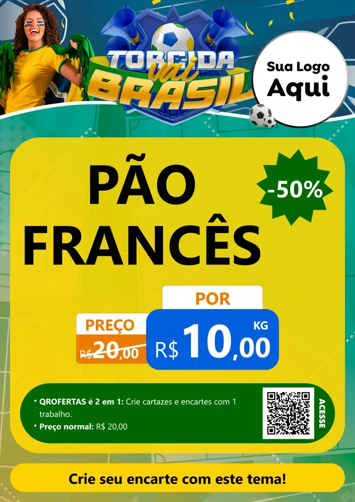 Modelo de Cartaz para Cartaz A4 Vertical com o tema Torcida Vai Brasil - Copa para Padaria