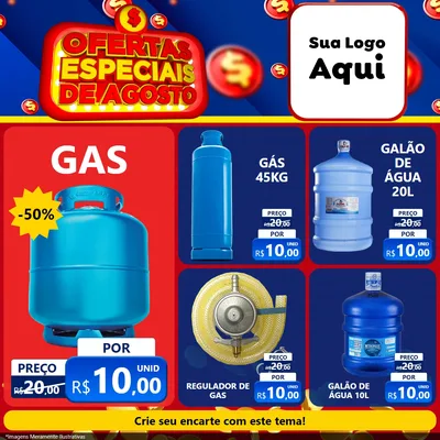 Modelo de Rede Social para Feed Facebook com o tema Ofertas Especiais de Agosto para Água e gás