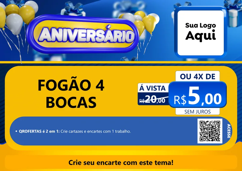 Modelo de Cartaz para Cartaz A4 Horizontal com o tema Aniversário para Móveis e Eletro