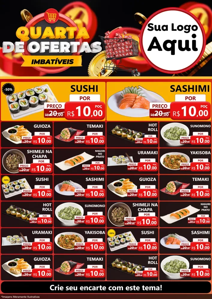 Modelo de Encarte para Encarte A4 Vertical com o tema Quarta de Ofertas Imbatíveis para Comida japonesa