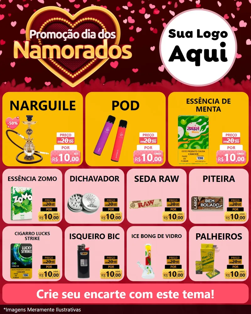 Modelo de Rede Social para Feed Instagram com o tema Promoção Dia Dos Namorados para Tabacaria