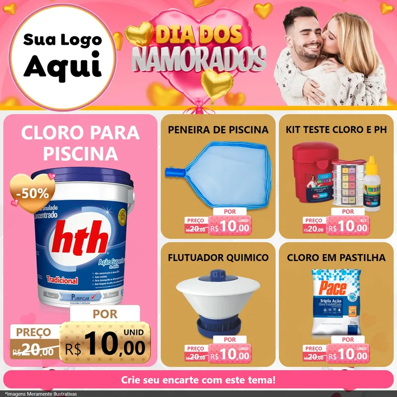 Modelo de Rede Social para Feed Facebook com o tema Dia dos Namorados para Produtos para Piscina