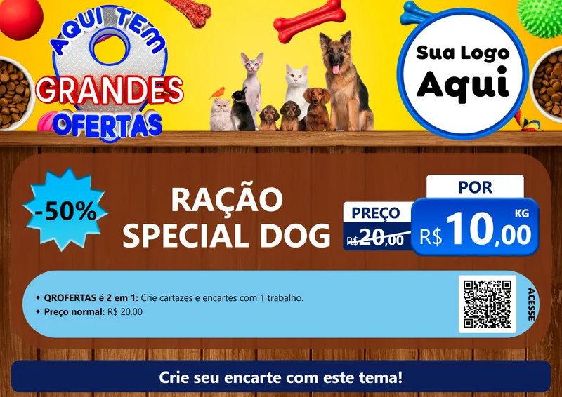 Modelo de Cartaz para Cartaz A4 Horizontal com o tema Aqui Tem Grandes Ofertas - Pet Shop para Pet Shop